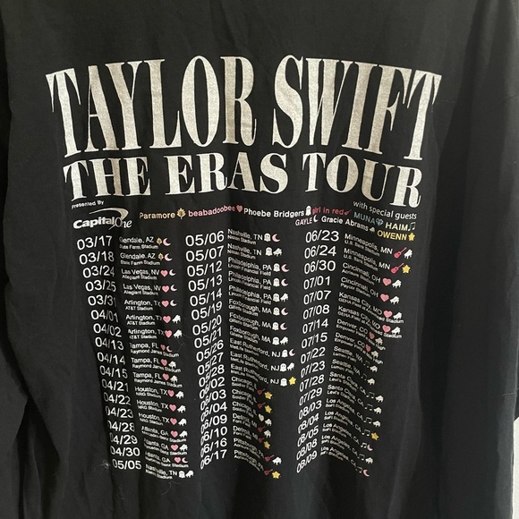 Taylor Swift The Eras Tour Black Long Sleeve Shirt Gilden XL Concert Tee - Picture 5 of 5